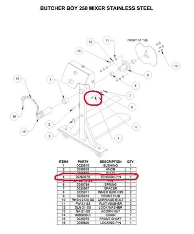 Tension Pin for Butcher Boy 250 Mixer