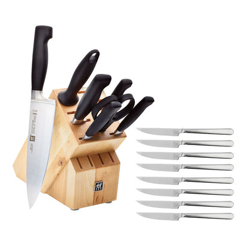 Zwilling Four Star 8pc Knife Block Set + 8 Bonus Steak Knives